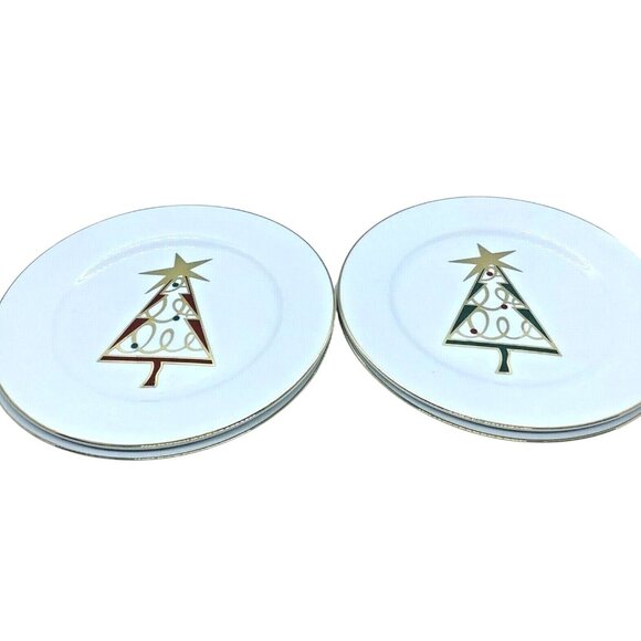 PIER ONE Christmas Tree Porcelain Dessert Plates Set of Four Vintage Red & Green - Picture 11 of 12
